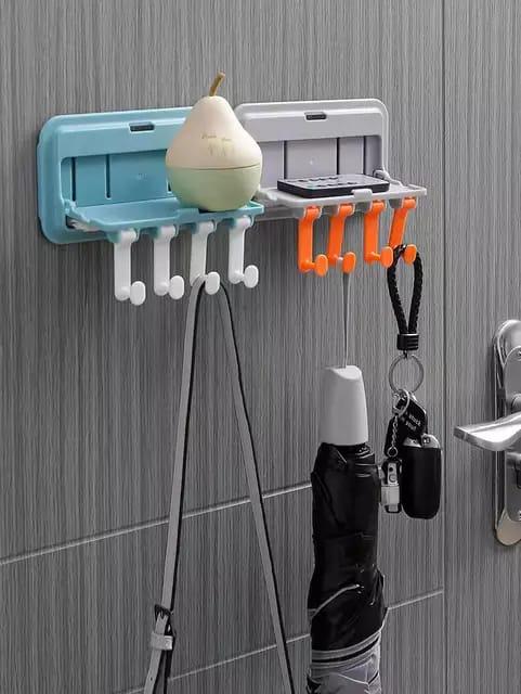 Wall Mounted Multipurpose Plastic Mobile Stand with 4 Hooks